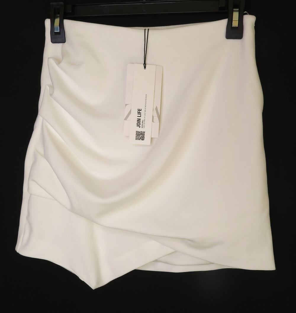 ZARA New White Women's Side Shirred Asymetrical Lined Mini Skirt Sz Medium
